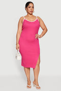 Plus Size Contrast Trim Rib Knit Cami Midi Dress