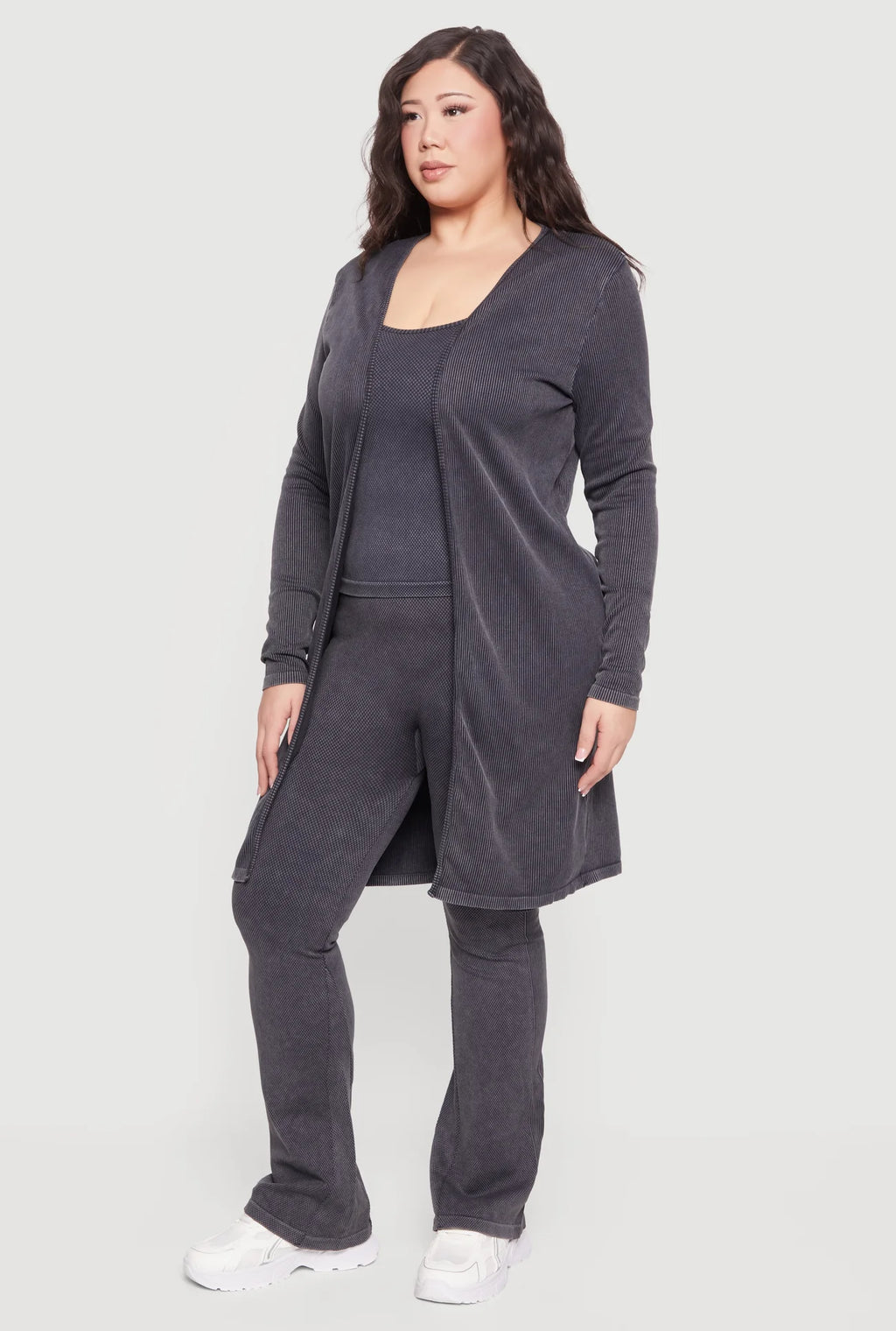 Plus Size Acid Wash Textured Knit Set