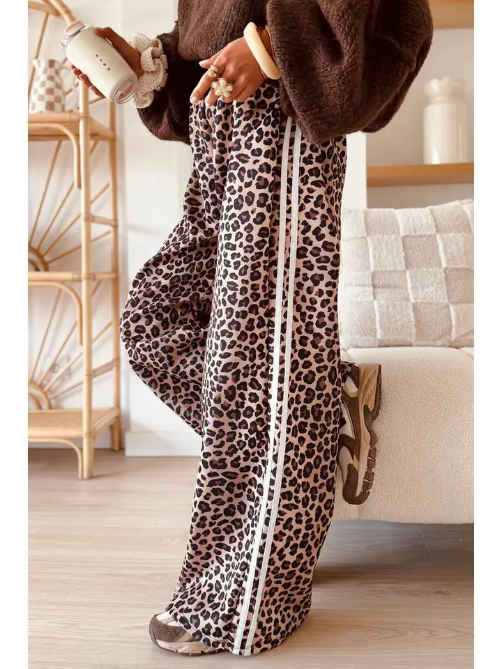 Classic Leopard Print High Waist Wide Leg Pants