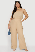 Plus Size Smock Waist Cargo Pocket Tube Jumpsuit - Pink