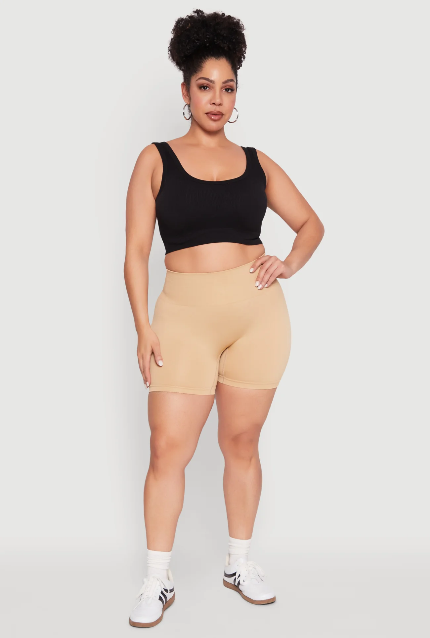 Plus Size Seamless Biker Shorts - Natural