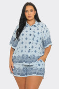 Plus Size Bandana Print Button Down Set