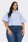 Plus Size Stripe Button Down Bubble Top
