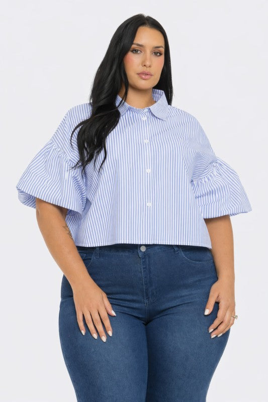 Plus Size Stripe Button Down Bubble Top