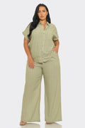 Plus Size Linen Stripe Down Pants Set